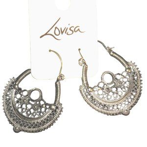 Lovisa Silver Tone Ornate Filigree Hoop Dangle Earrings
